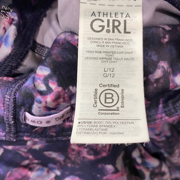 Athleta Girl High Rise Printed Chit Chat Leggings Purple Floral Gym Size Large - Picture 4 of 7